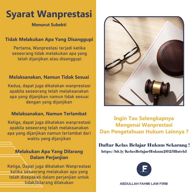 Syarat Wanprestasi menurut Subekti