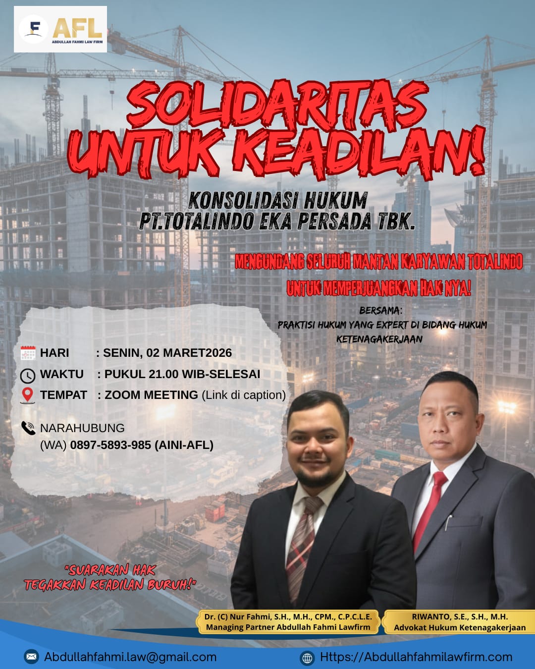 UNDANGAN KONSOLIDASI HUKUM: PHK Sepihak PT. Totalindo Eka Persada Tbk.