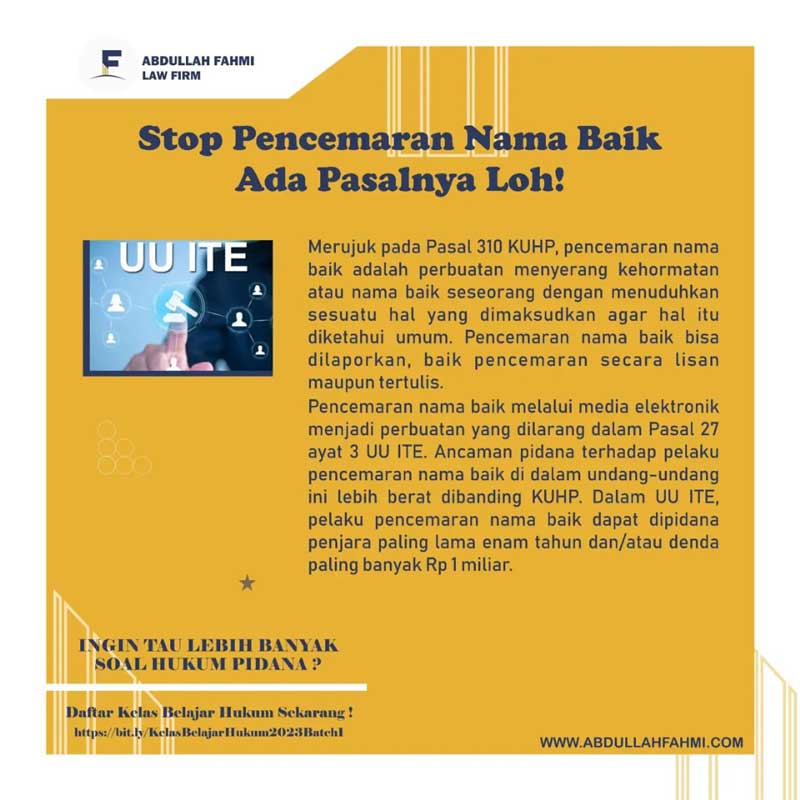 Stop pencemaran nama baik, ada pasalnya loh