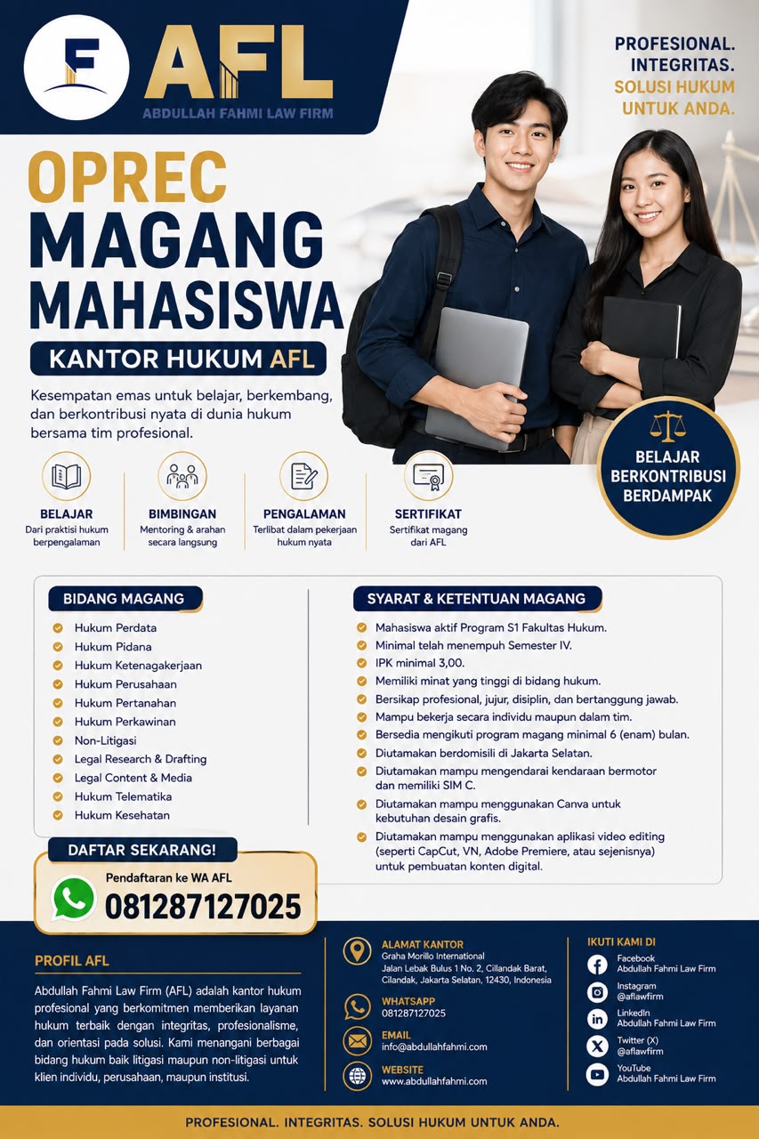 Oprec Magang Mahasiswa Kantor Hukum AFL
